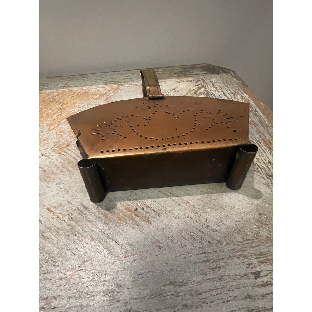 Vintage Copper Brass Letter Holder Napkin Basket Punched Metal Decorative Caddy - Picture 4 of 6